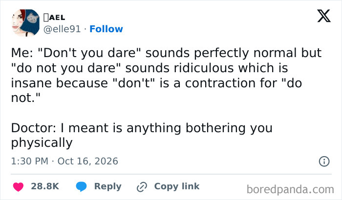 A funny observation about English contractions featured in hilarious tweets