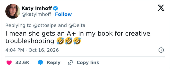 User praises woman's creative troubleshooting on flight conflict User praises woman's creative troubleshooting on flight conflict