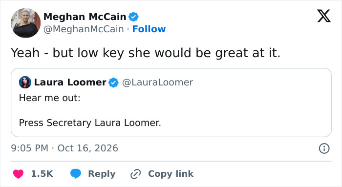 A post by Meghan McCain discussing Laura Loomer in the context of the MAGA Face trend. A post by Meghan McCain discussing Laura Loomer in the context of the MAGA Face trend.