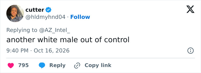 Tweet about out of control white male in Oregon elementary school tragedy