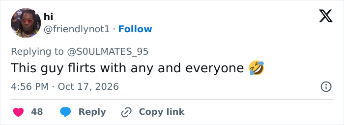 Social media user commenting on flirtatious behavior amid a Hollywood star's cheating scandal. Social media user commenting on flirtatious behavior amid a Hollywood star's cheating scandal.