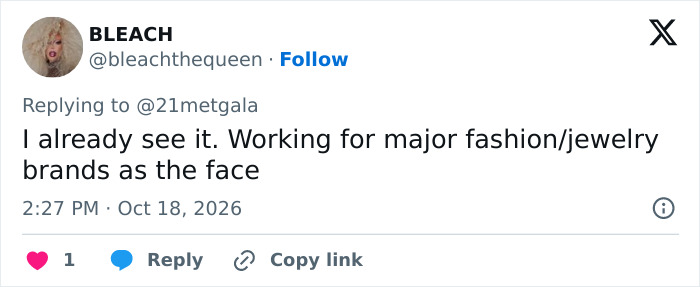Tweet predicting trans actress as a major fashion and jewelry brand face