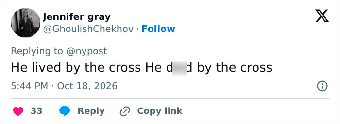 Tweet commenting on priest and cross in tragic livestream incident