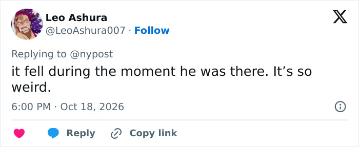 Tweet noting weird timing of crucifix falling on priest