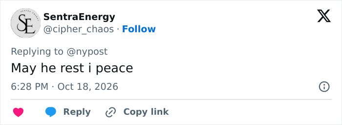 Tweet expressing condolences for priest after crucifix accident