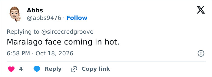 Social media comment mentioning Maralago face in response to Taylor Swift Social media comment mentioning Maralago face in response to Taylor Swift