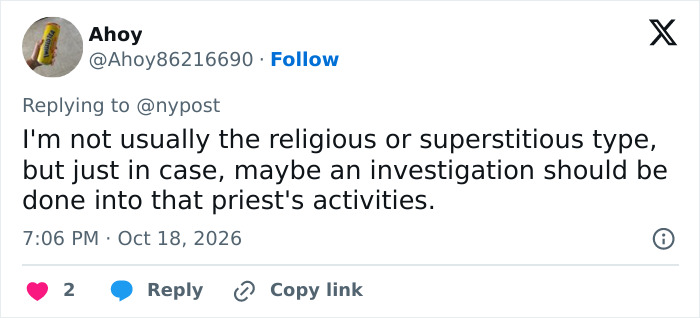 Twitter user suggests investigation into priest's activities after crucifix accident during livestreamed mass