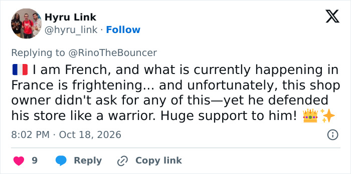 French Twitter user praises shopkeeper defending store during France riots