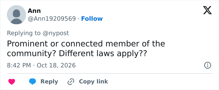 Social media comment questioning legal treatment of prominent community members in incident Social media comment questioning legal treatment of prominent community members in incident