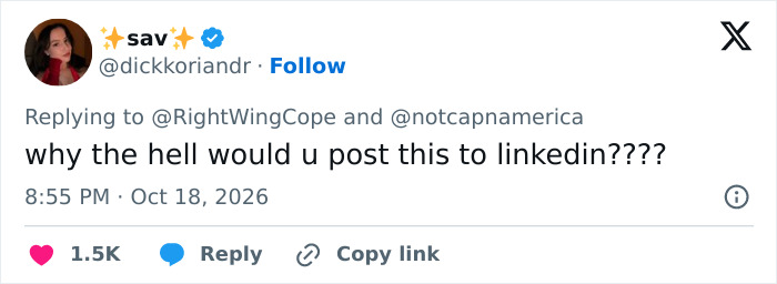 A tweet asking why a post about a Christian man and a Halloween decoration was put on LinkedIn.