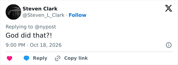 Tweet questioning if God caused the crucifix accident
