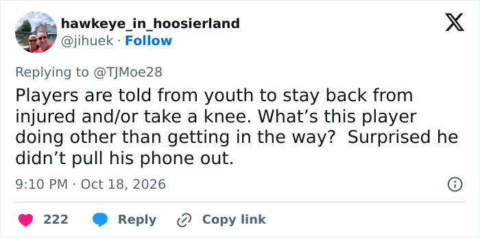 Tweet urging players to stay back from injured in football