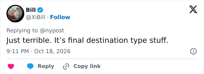 Twitter user says priest's d***h by massive crucifix is like a Final Destination scene