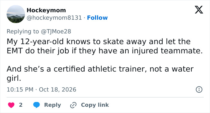 Tweet about certified athletic trainer not being a water girl