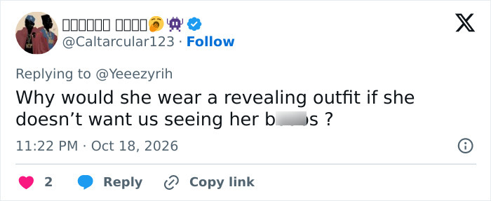 A user comment discussing revealing fashion styles linked to Bianca Censori and Kanye West.