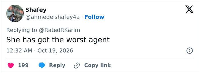 Social media comment on a Hollywood star's career slump saying she has got the worst agent.