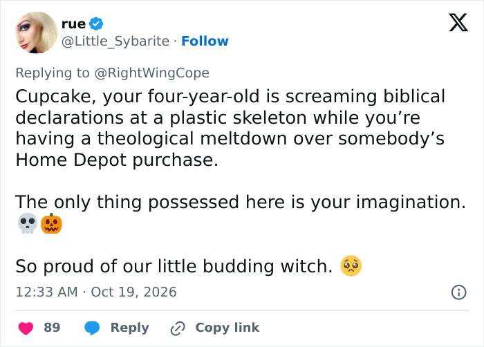 A social media post criticizing a Christian man for reacting to a neighbor's Halloween decoration.