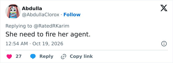A user post discussing an Oscar-winning star's career slump, suggesting she fire her talent agent.