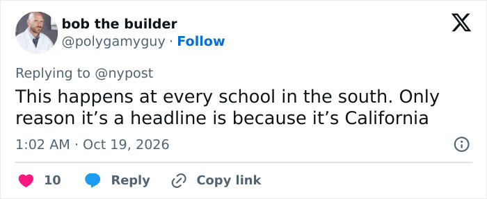 Tweet mentioning sorority scandal happening across southern schools, highlighted due to California