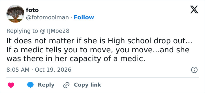Tweet defending medic's authority to move during football incident