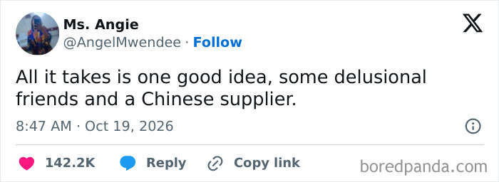 A motivational quote style post included in hilarious tweets about starting a business