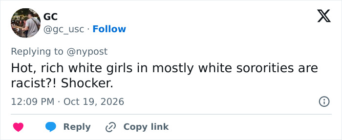 Tweet reacting to sorority scandal involving white girls