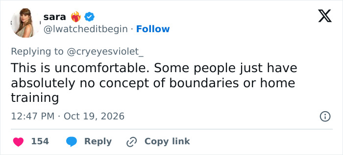 A social media post discussing boundaries regarding Taylor Swift tense moment with a fan.