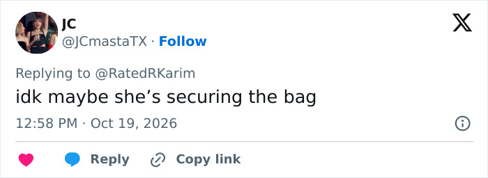 Fan post about a Hollywood star's career slump suggesting she is securing the bag.