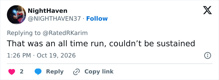 Social media user commenting on a Hollywood star's career slump calling her previous success an unsustained run.