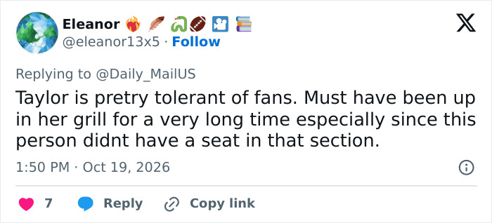 A fan comment defending Taylor Swift following a tense moment at the Chiefs game