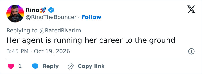 Online reaction post discussing an Oscar winning Hollywood star career slump and talent representation.