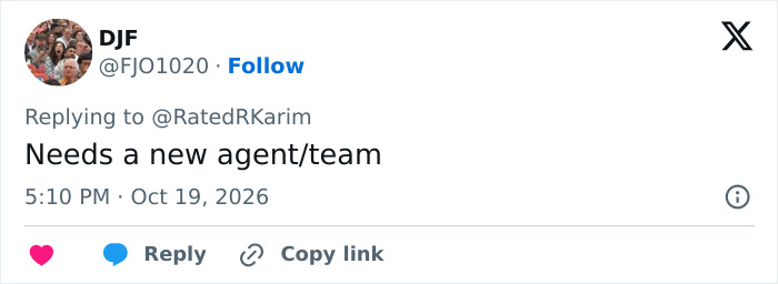 Online reaction regarding a Hollywood star's career slump stating she needs a new agent or team.
