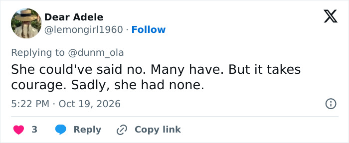 Comment about a Hollywood actress decision-making process during filming intimate scenes.