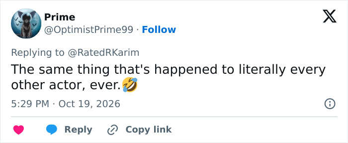 A social media comment on a Hollywood star's career slump, noting it happens to many actors.