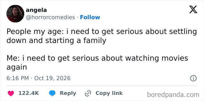 A funny tweet shared this October comparing settling down to watching movies.