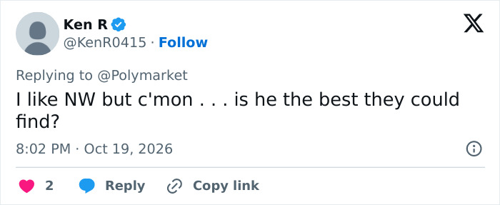 A tweet questioning if Noah Wyle is the best candidate to win a famous title.
