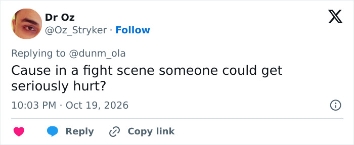 Social media post discussing safety protocols for filming intimate scenes and fight scenes.