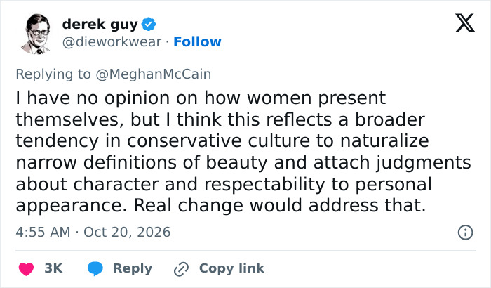 Social media post by Derek Guy reflecting on conservative culture and beauty standards related to MAGA Face. Social media post by Derek Guy reflecting on conservative culture and beauty standards related to MAGA Face.