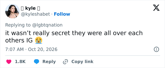 A user post discussing social media activity regarding a Hollywood star and secret partner.