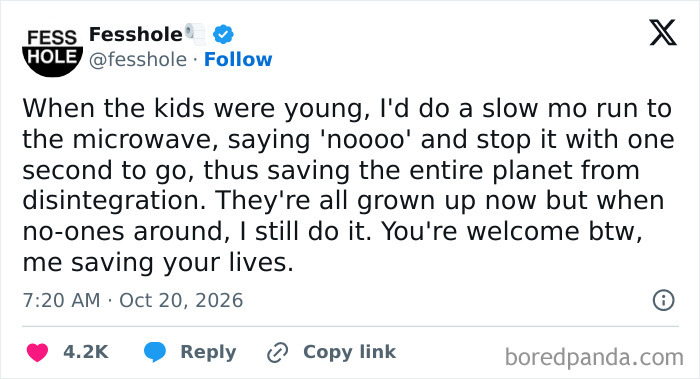 A social media post featuring anonymous confessions about stopping a microwave on time.
