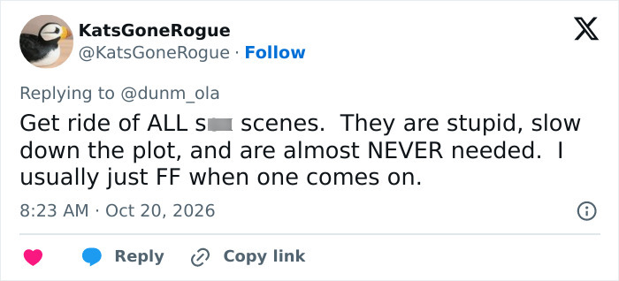 Online comment discussing a Hollywood actress demand for safer intimate scenes in film productions.