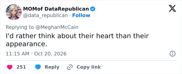 Tweet prioritizing heart over appearance in Trump circle discussion Tweet prioritizing heart over appearance in Trump circle discussion