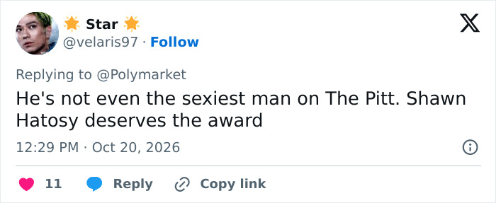 A social media post arguing Noah Wyle is not the sexiest man on The Pitt.