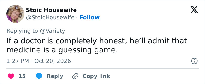 A tweet about medical diagnoses related to Christina Applegate health update. A tweet about medical diagnoses related to Christina Applegate health update.