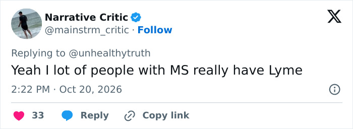 X post discussing Lyme disease and MS misdiagnosis following Christina Applegate health updates.