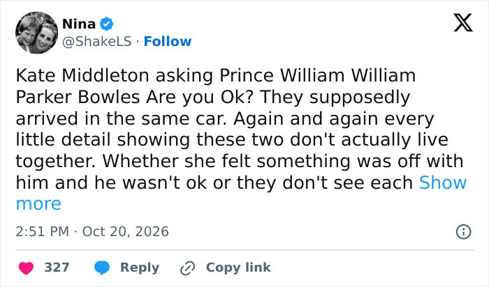 A social media post discussing what Kate Middleton said to Prince William at a royal event