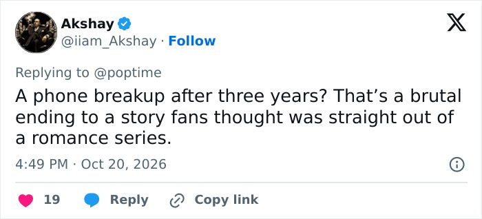 Social media tweet about Hollywood star accused of cheating after three-year relationship