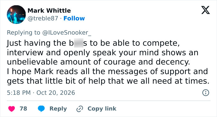 Social post offering support after star opens up in emotional interview.