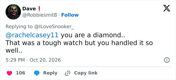 A social media comment commending a reporter for professionally handling a tough mid-interview with a star.