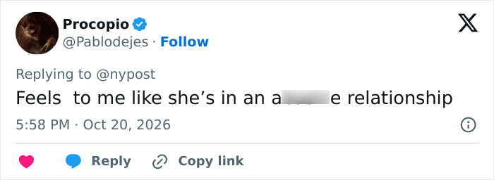 Social media post comment expressing concern about Kanye West and Bianca Censori's relationship.